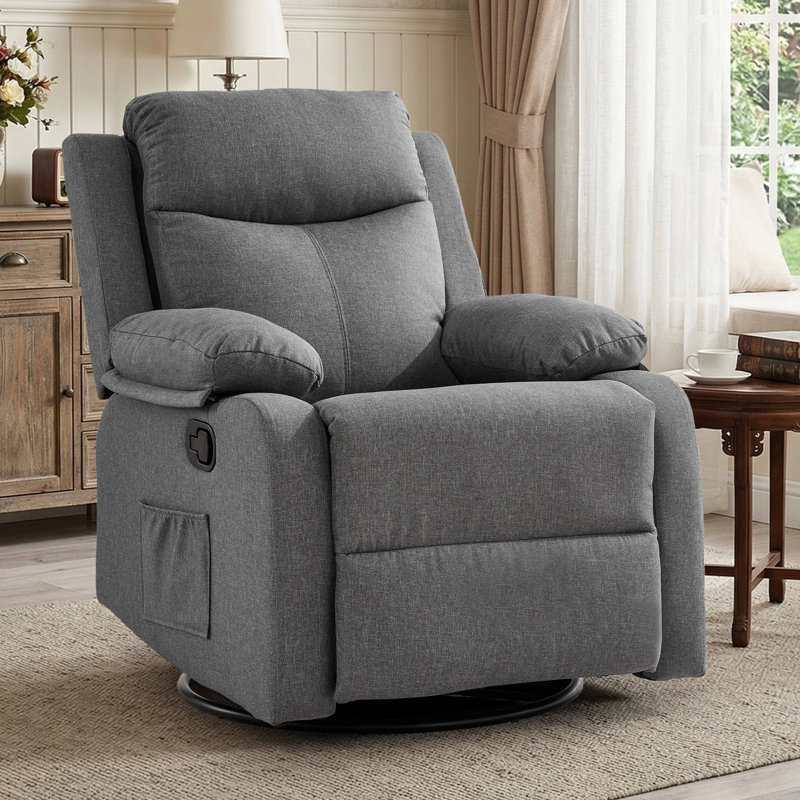  Recliner Chair, 360° Swivel Rocker Recliners For Living Room, Small Recliner For Small Spaces, Fabric Manual Recliners With Side Pockects