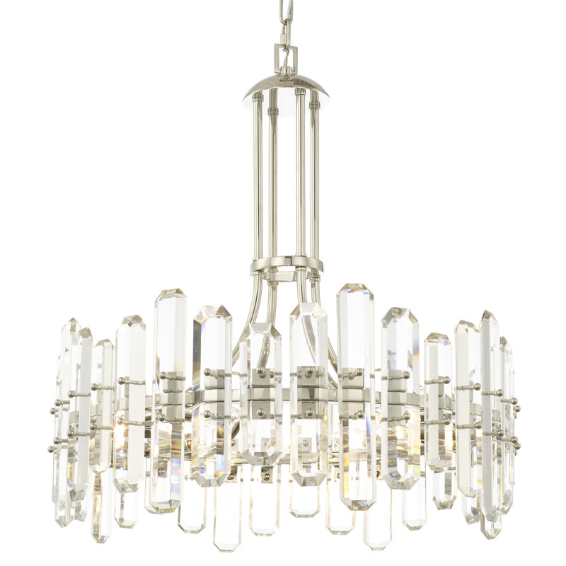 Demitrius 8 - Light Unique Drum Chandelier with Crystal Accents, Polished Nickel, 12