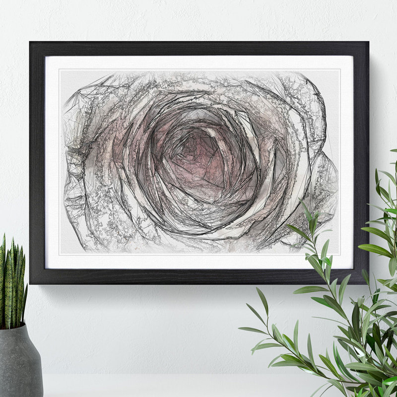 Pink Rose Flower Vol.3 - Picture Frame Drawing, Oak Framed, 65cm H x 90cm W x 2cm D