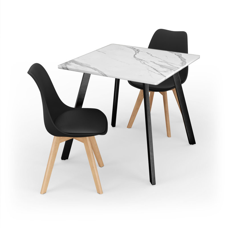 2 - Person Dining Set, White Marble / Grey