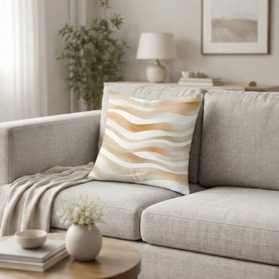 Striped Decorative Throw Pillow - Modern Beige And Orange Beige Waves Printed Cushion