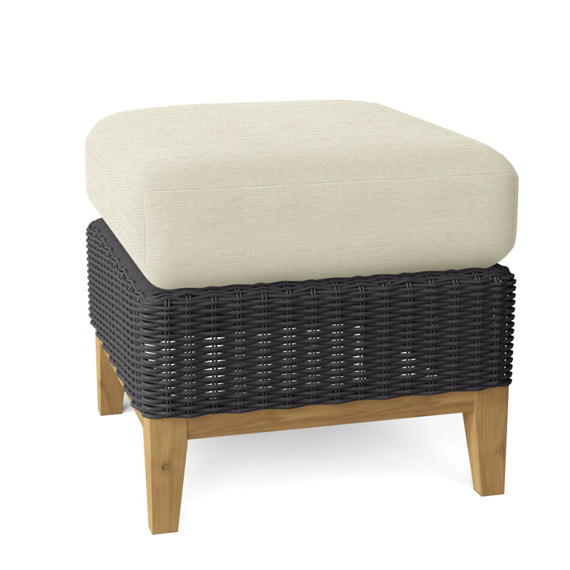 Frances Outdoor Teak Ottoman, Oat, Frances Black