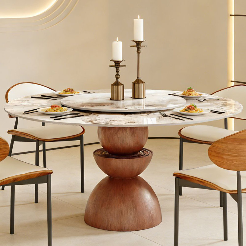 Table de salle à manger ronde Conlon avec plateau tournant, H 29,53 po x L 59 po x l 59 po, Pandora