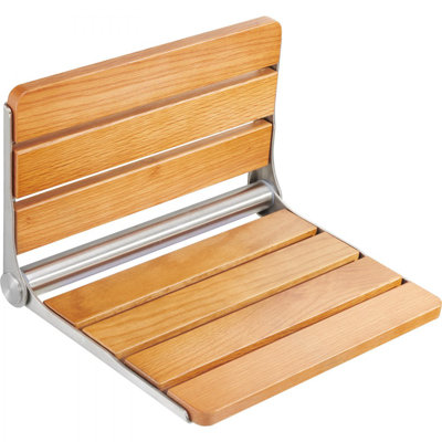Folding Oak Shower Seat, 16.1" x 13.4" Unfolded, Wall Mounted Fold Up Shower Bench with 440 lbs Load Capacity, Space Saving Home Care Fold Down Shower Chair, for Seniors Children