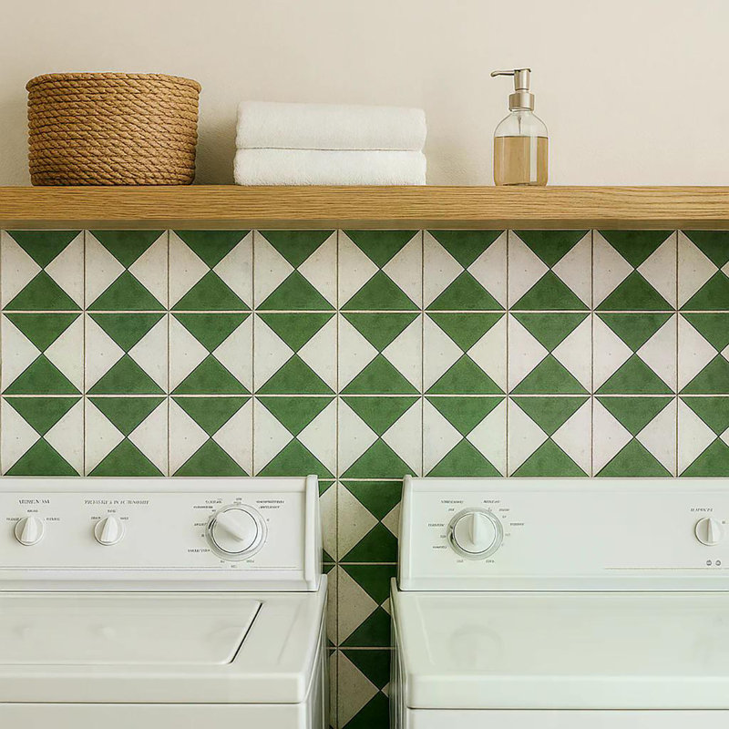 Carreau de mosaïque en vinyle rustique auto-adhésif 5 po x 5 po Rhombus, Vert/blanc