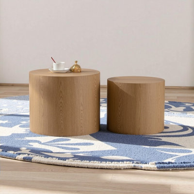 2-Pieces Round Wooden Nesting Coffee Table