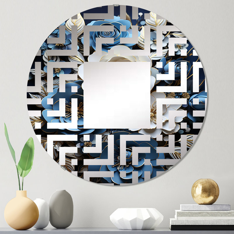 Miroir décoratif labyrinthe Grace I - bleu et blanc, 23,6 po x 23,6 po