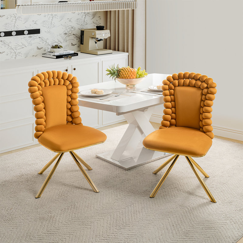 Ensemble de 2 chaises de salle à manger élégantes en velours, pieds en métal doré, pivotant à 360 ° et sièges rembourrés confortables pour le salon et la salle à manger