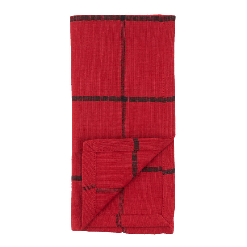 Hester Collection Cotton Plaid Square Napkin, Red