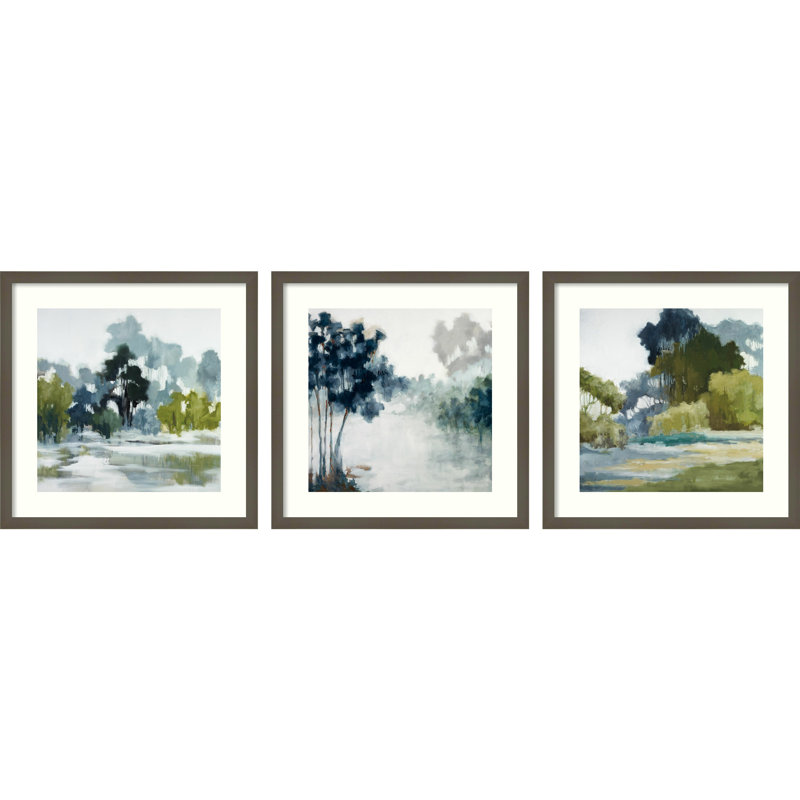 Soft Field Reflections - lot de 3 par Jacqueline Ellens, impressions murales encadrées, Encadrement gris