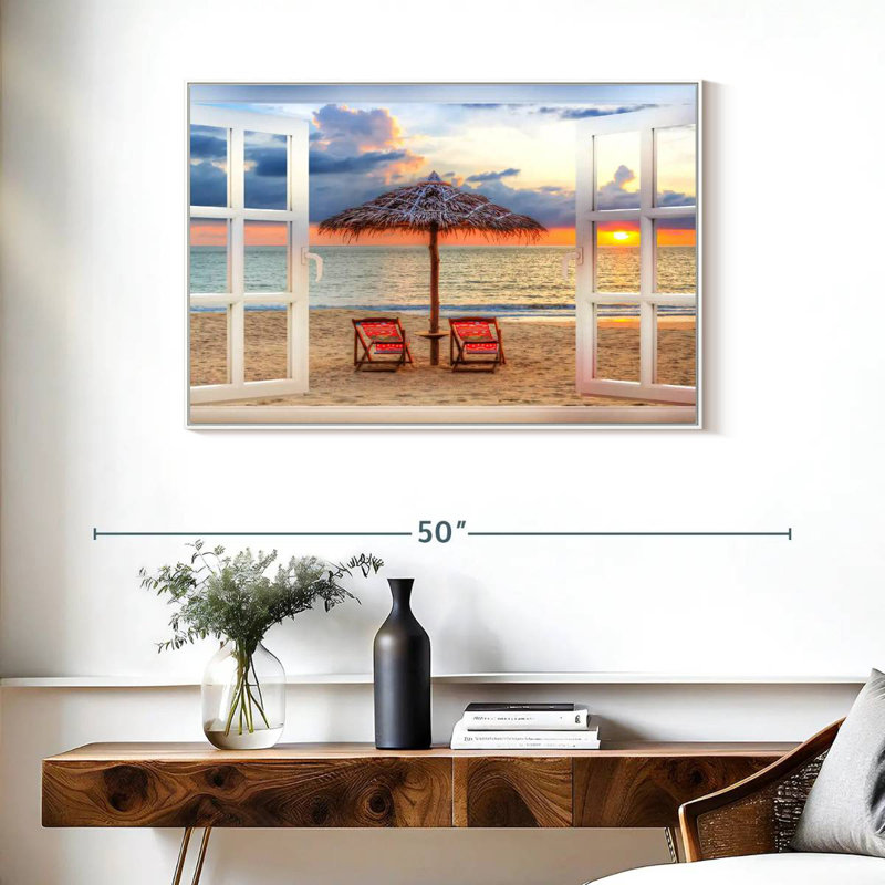 Fenêtre sur l'été Faustine, Cadre flottant blanc, 37 po x 25 po