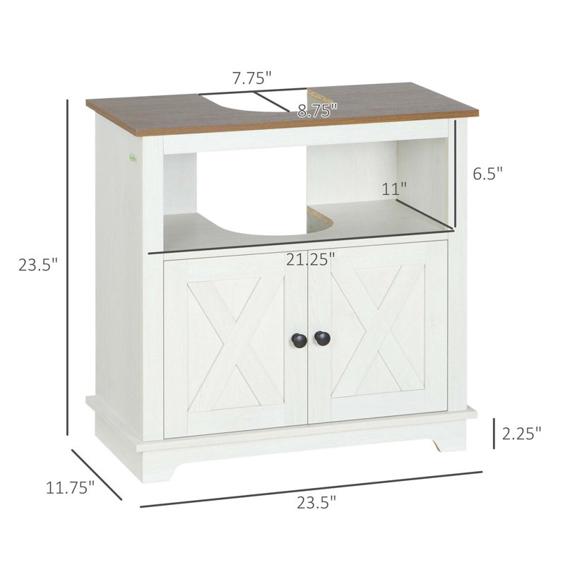 Armoire de salle de bain sous le lavabo Farmhouse, meuble-lavabo à piédestal avec portes doubles et tablettes de rangement, organisateur de salle de bain