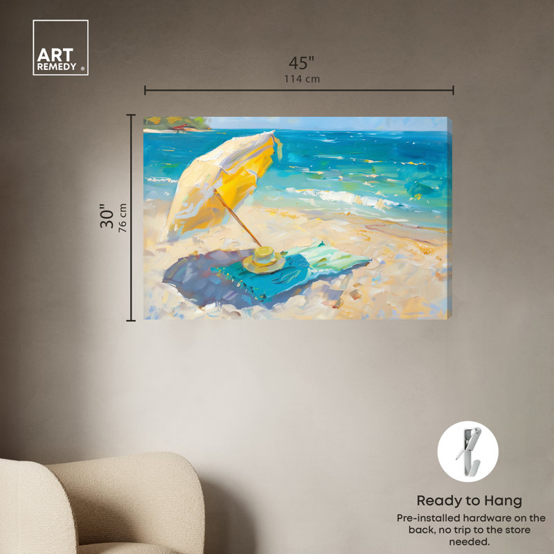 Morning Beach View Colorful Coastal Canvas Wall Art, 45" x 30"
