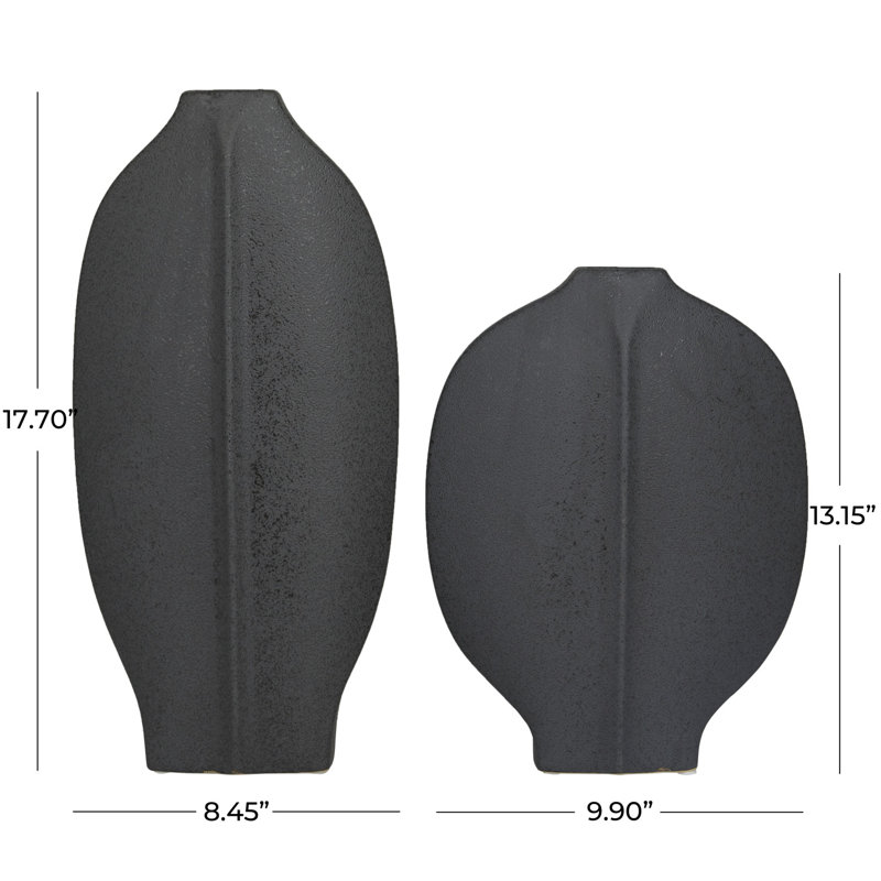 Ceramic Textured Decorative Vase Set, 17.7" H x 8.45" W x 4" D, Black