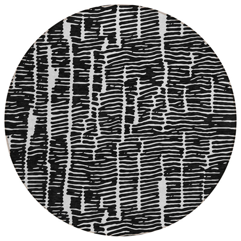 Tapis rond noir et ivoire 8 po