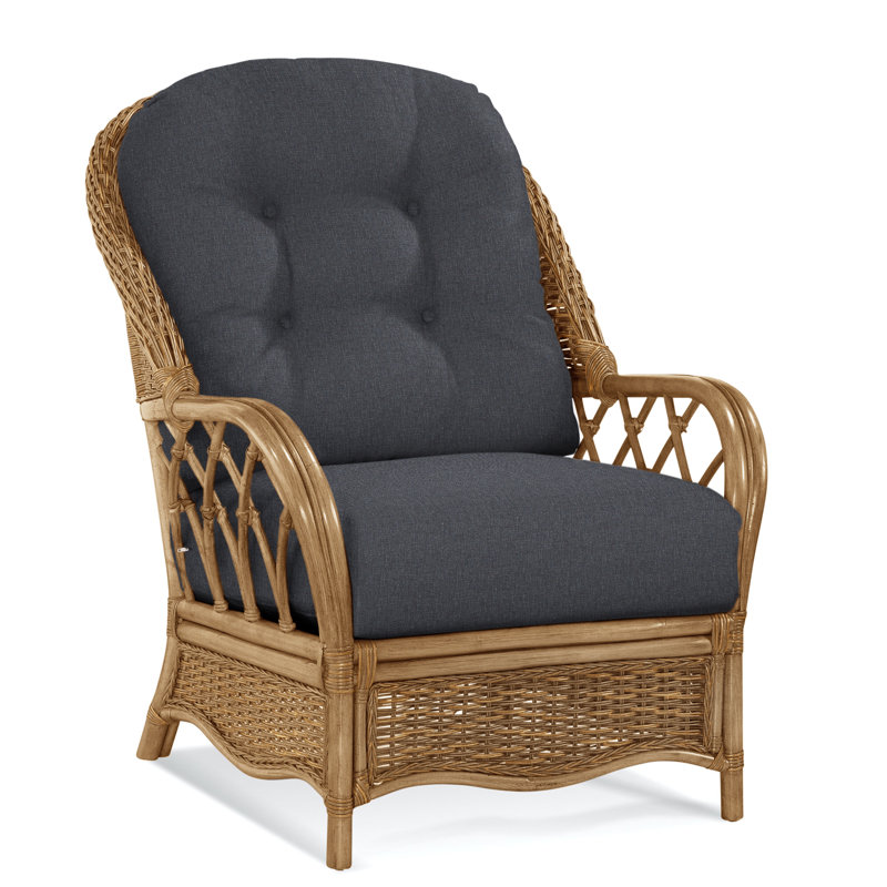 Chaise avec accoudoirs en rotin Everglade, Miel, À gros carreaux bleus; 0120-61