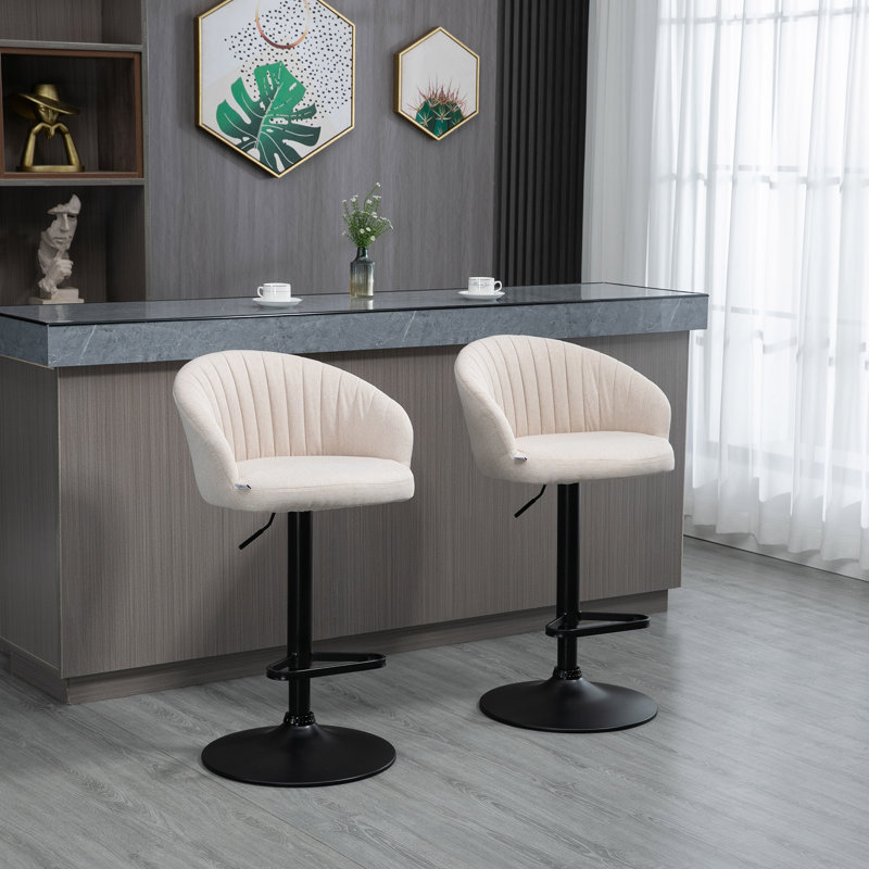 Adjustable Swivel Bar Stools Set of 2, Counter to Bar Stools with 360° Rotation and Linen Fabric
