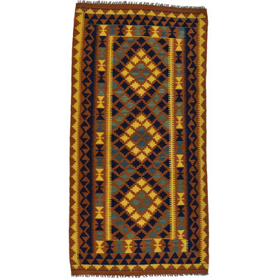 Tapis en laine brun/vert/bleu/jaune 3 pi 3 po x 6 pi 4 po noué la main one-of-kind Doorfield