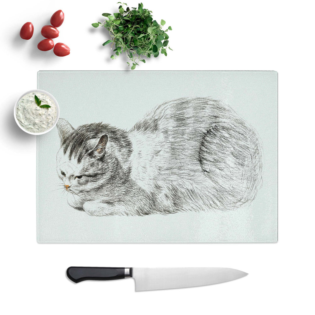 Tempered Glass Restful Cat by Jean Bernard Chopping Board