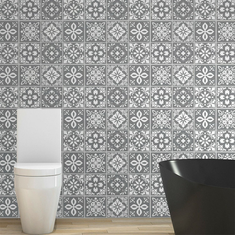 Sevilla Spanish Wall Tile Sticker Set 15cm x 15cm PVC, Dark Grey