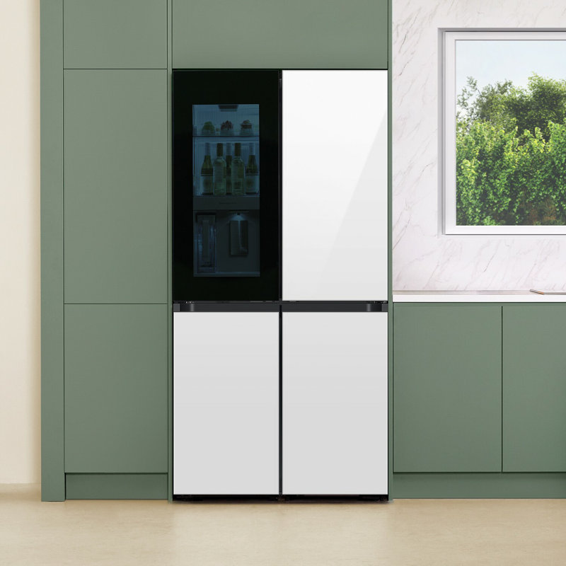 Samsung Bespoke 4-Door Flex Refrigerator 29 cu. ft. with Beverage Zone and Auto Open Door, White Glass