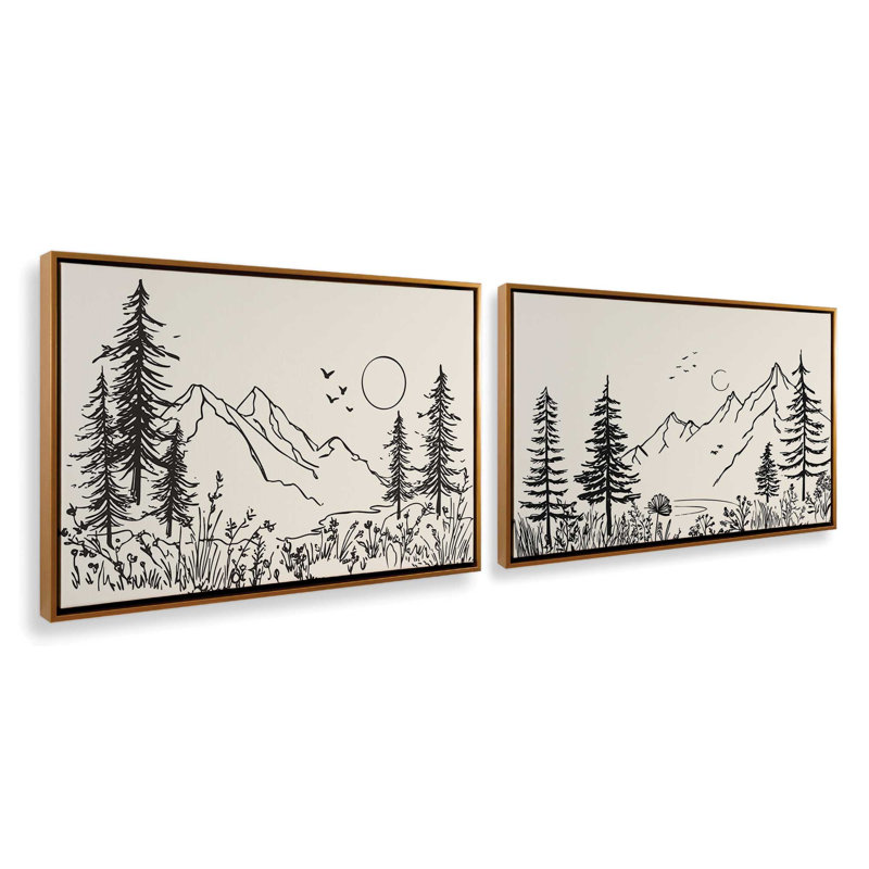 Whispers of Pines v2, ensemble de 2 impressions, Cadre flottant doré poli, 30 po x 20 po