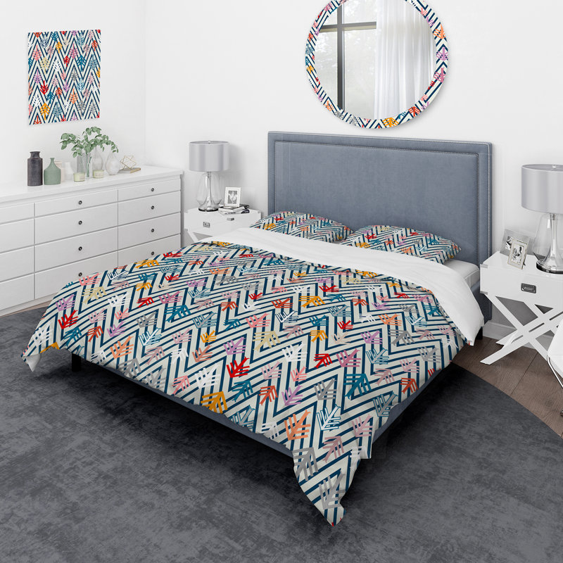 «American Indian Inspired Triangular Geometrics I» - Ensemble de housse de couette moderne - Polyester en microfibre