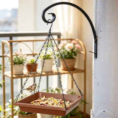 Large Hanging Bird Feeder Tray, Platform Spacious Bird Feeder With Mesh Tray, Sturdy And Drainage Bird Feeder For Bluebirds, Cardinals, Goldfinches, 12.5 Inch