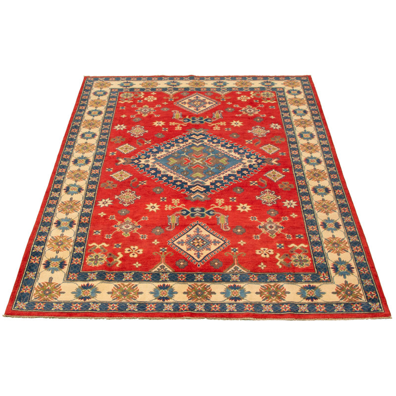 Tapis décoratif en laine rouge de conception unique 6 pi 4 po X 8 pi 10 po noué à la main New Age