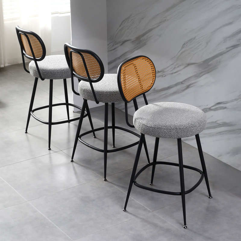 Tabouret de comptoir avec dossier en rotin, Gris, 3