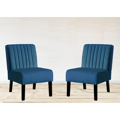 2 chaises d'appoint Mid-Century modernes, assise en velours bleu avec support en bois massif pour dossier 2 po