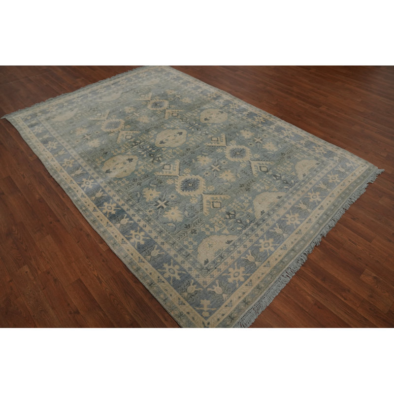 Tapis oriental géométrique fait à la main Oushak 6 x 8