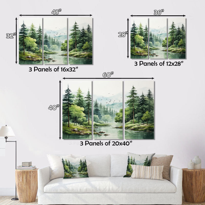 Tranquil Forêts, paysage I, art mural forêt pour le salon, H 24 po x l 32 po x P 1 po, Silver Floater Framed