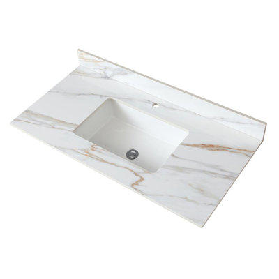 43" Single Bathroom Vanity Sink Ceramic Top Basin With 4'' Backsplash