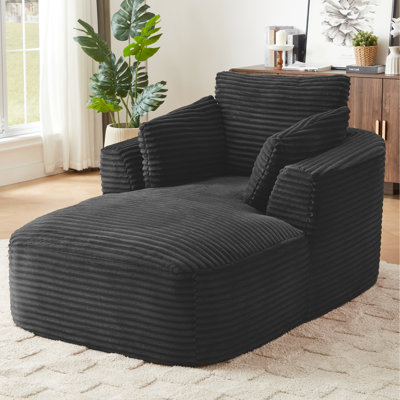 Chaise longue rembourrée en velours côtelé Corduroy - texture confortable, sans assemblage, couleur neutre, idéale pour un salon intérieur confortable avec canapé, coussin à ressorts, largeur de 64,6 po, bon