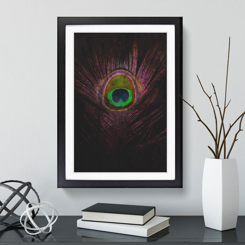 Purple Peacock Feather - Single Picture Frame Print on MDF, 45cm H x 33cm W x 2cm D, Black Framed