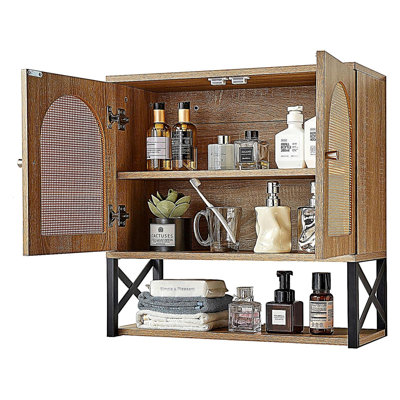 Bathroom Wall Cabinet, with 2 Doors and Adjustable Shelf, Over the Toilet Storage Medicine Cabinet Wall Mounted, Hanging Organizer with Shelves & Open