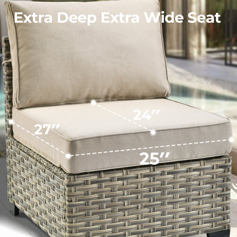 Beige Wicker 6-Person Outdoor Sectional Sofa Set with Cushions