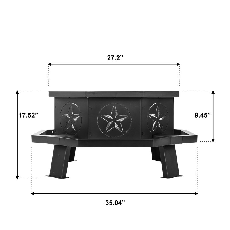 35Inch Eesha Steel Wood Burning Outdoor Fire Pit, 17.52"H x 35.04"W x 35.04"D