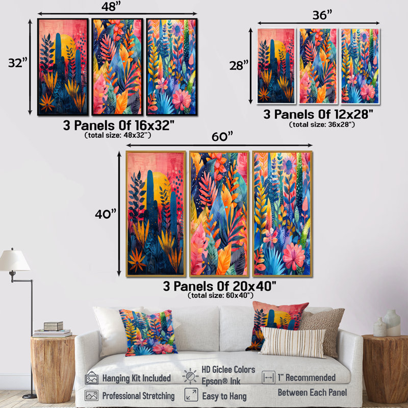 «Blue Paradise», Desert Paradise I - Collection d'art mural de palmiers et de palmiers, H 40 po x l 60 po, Argent argent