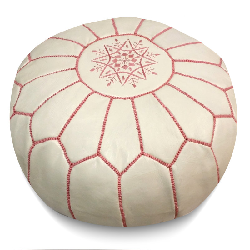 Leather Pouf, Blanc avec des points roses