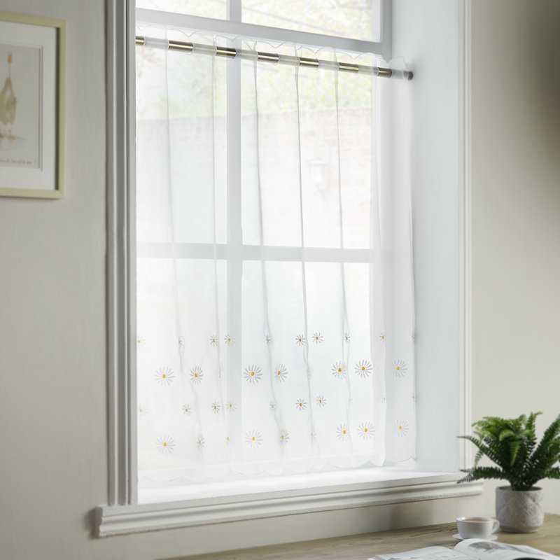 Macedonia Daisy Embroidered Slot Top Sheer Single Voile Panel, 149cm Width x 149cm Drop
