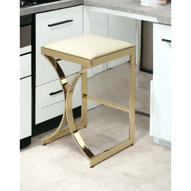 Natalya 24" Bar Stool, Gold, Cream, Counter Stool (24” Seat Height)