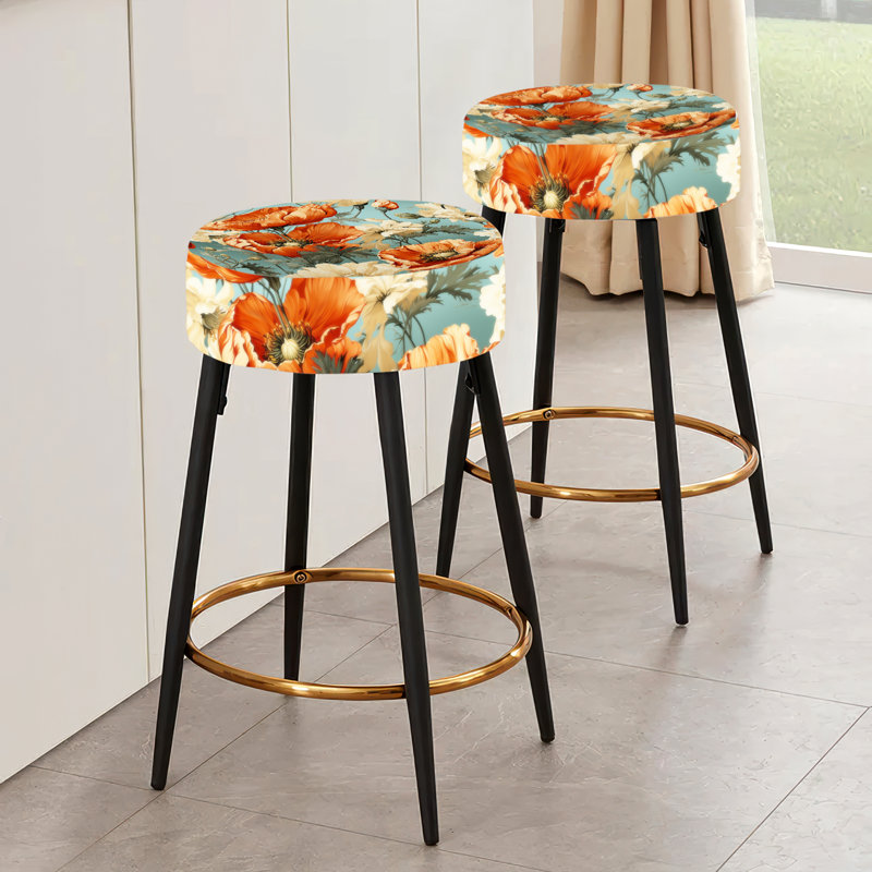 Ensemble de 2 tabourets de bar corail et beige Poppy Bliss Meadow