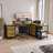 114" L-shaped Office Desk With Power Outlets & 6 Fabric Drawers – Industrial Gaming Desk With Cpu Shelf & Monitor Stands