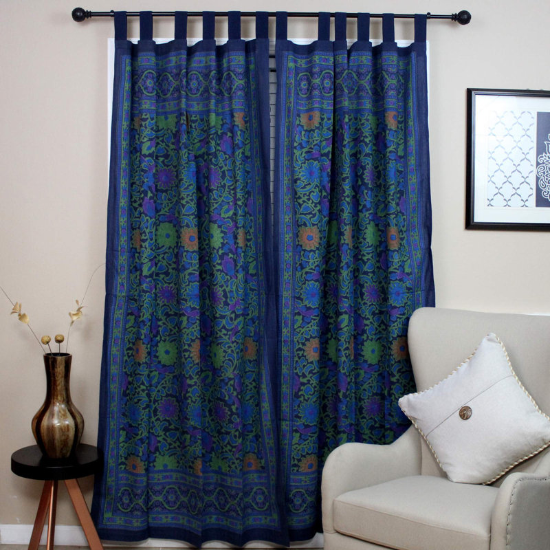 Rideau semi-transparent 100% coton Daunta, Bleu marine