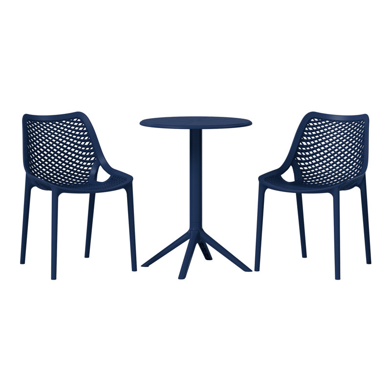 2-Person Outdoor Round Dining Set, Navy Blue