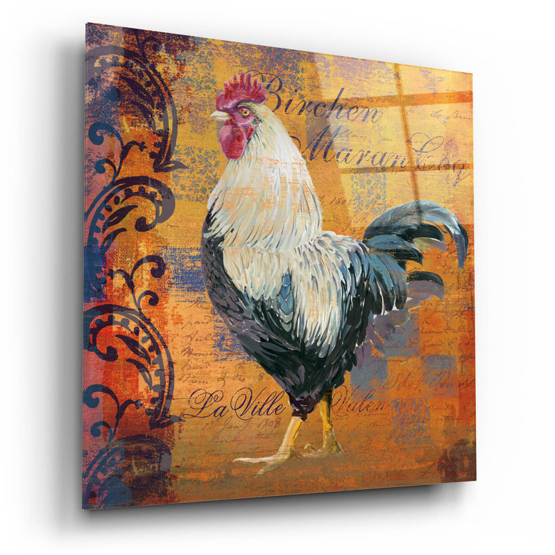  «Coq Motifs 3» par Art Licensing Studio, art mural en verre acrylique, 12 po x 12 po