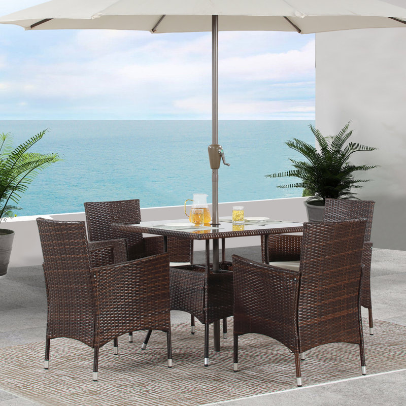 Ensemble repas 5 pièces avec coussins Adrista, Brun