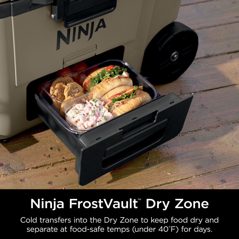 Ninja FrostVault 45qt Wheeled Cooler with Dry Zone, Integrated Fridge-Temp Dry Storage Drawer, Premium Heavy-Duty Insulated Cooler, Keeps Ice for Days, Lakeshore FB245BL
